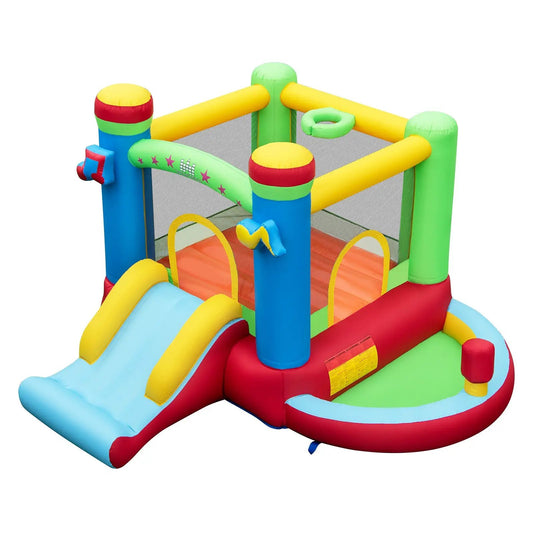 Music Themed Inflatable Castle Bounce House with yellow beams, blue pillars and slide on Tampa Home & Garden Store
