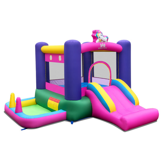 Inflatable Bounce House with Slide Splash Pool and Ring Tossing Games without Blower - Tampa Home & Garden Store