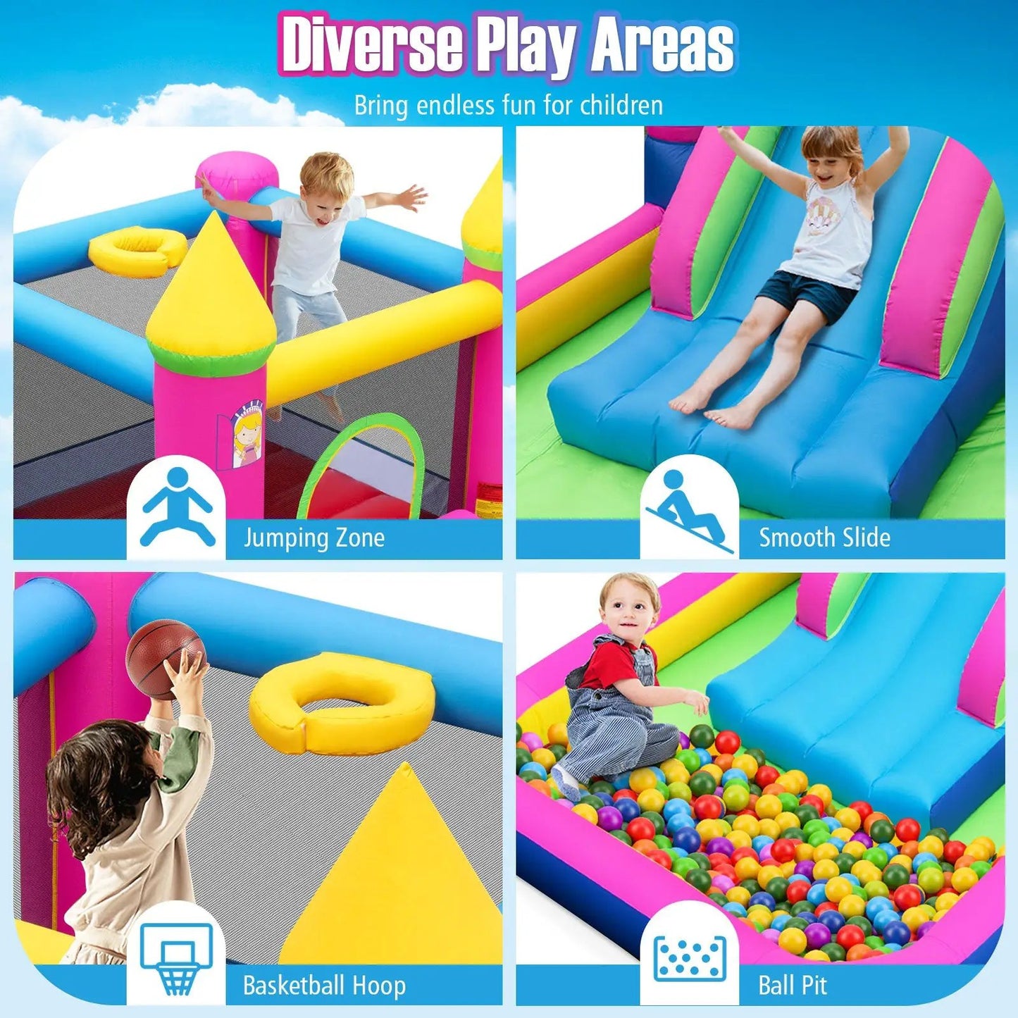 DirectDeals Inflatable Bounce House 4-in-1 Princess Castle with jumping zone, slide, ball pit on Tampa Home & Garden Store