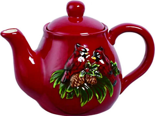 Pinecone Cardinal Teapot red ceramic by The Country Christmas Loft on Tampa Home & Garden Store
