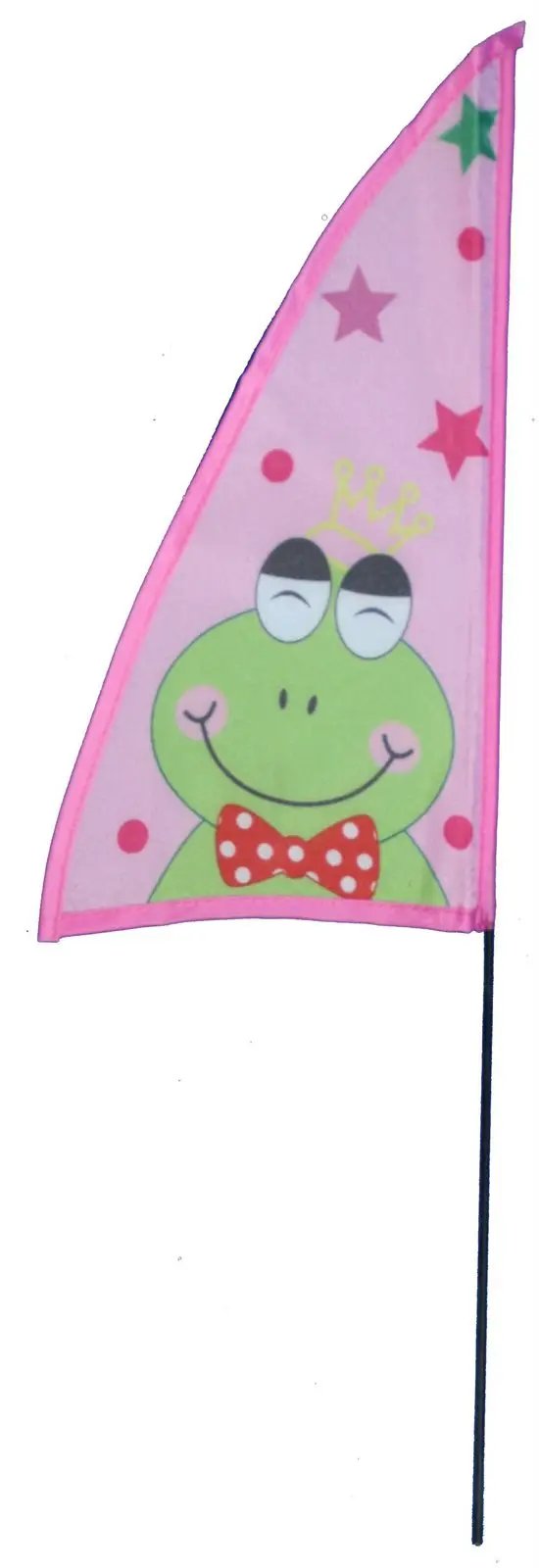 Mission Gallery Frog Spring Flag 19 Inch pink flag with frog crown and bow tie on a stake on Tampa Home & Garden Store