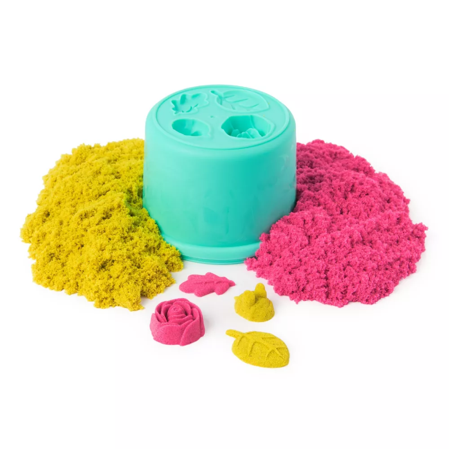 Kinetic Sand Squish Blossom and Neon Set with turquoise mold and yellow and pink sand on Tampa Home & Garden Store