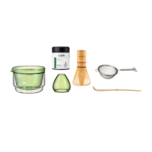 Isshiki x Hario Samidori Tin Matcha Set with tin jar and bamboo whisk on Tampa Home & Garden Store