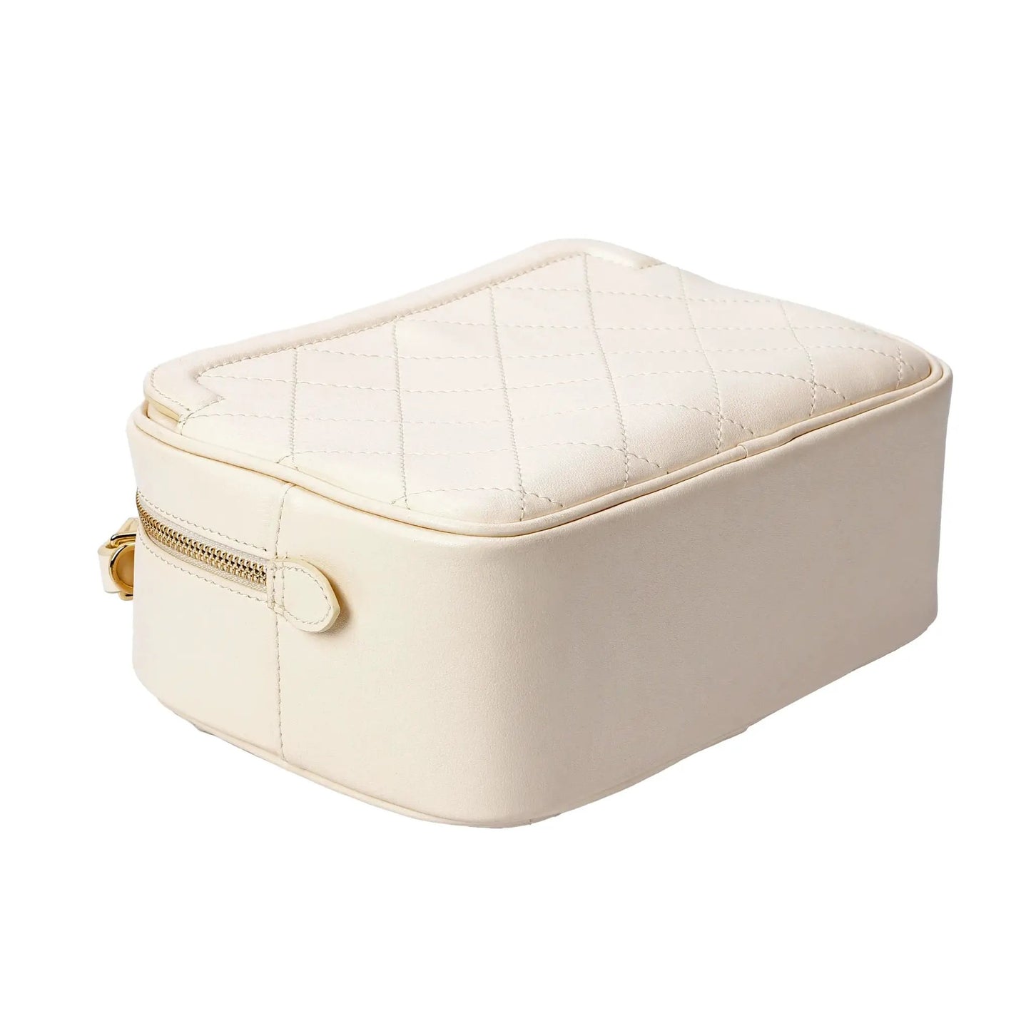 Ivory Quilted Leather Camera Bag with Top Handle and Crossbody Strap - Tampa Home & Garden Store