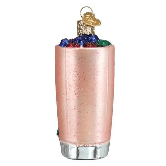 Smoothie glass ornament pink glitter finish with silver base by The Country Christmas Loft on Tampa Home & Garden Store