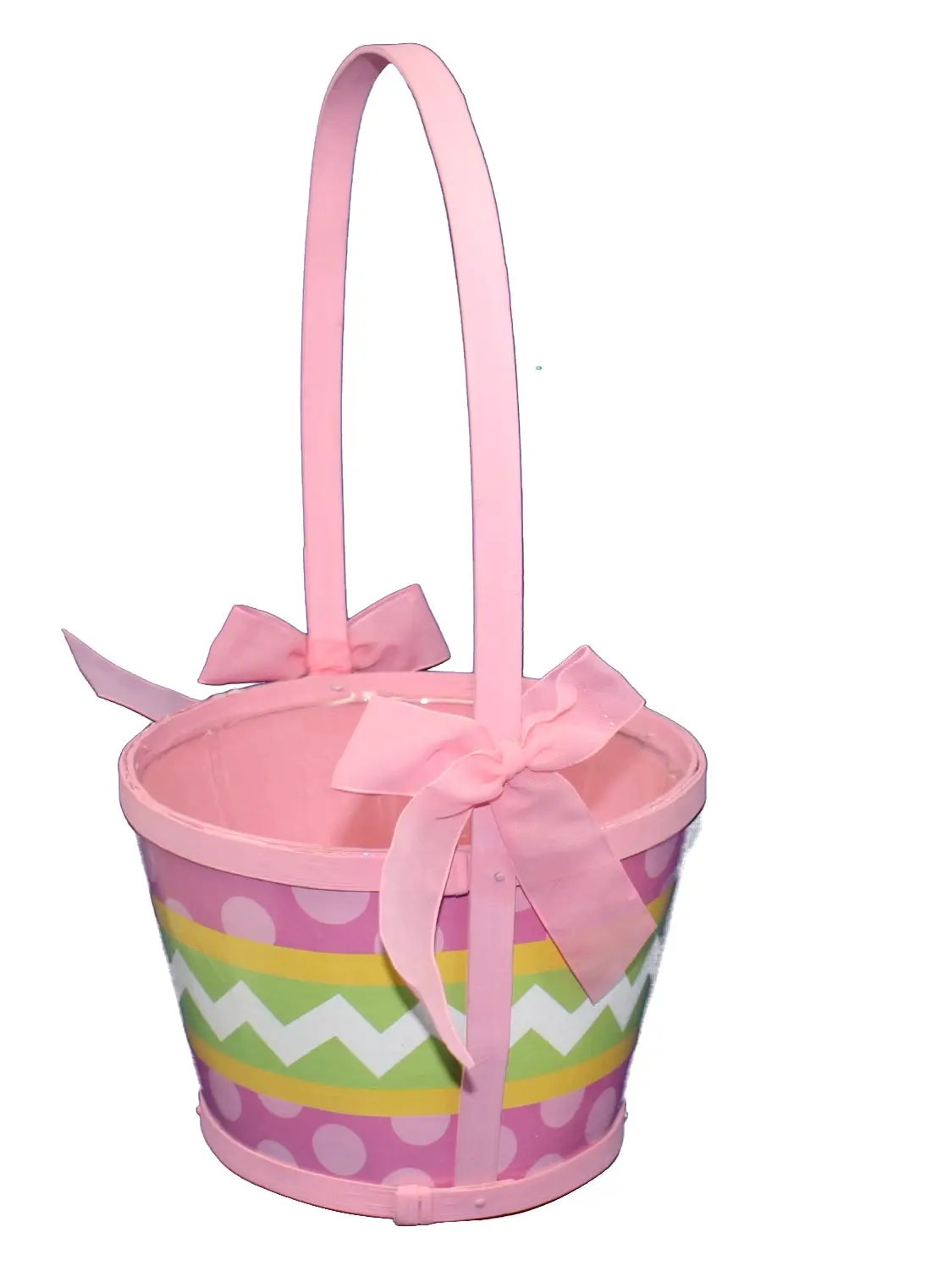 Springtime Basket Pink Chevron Stripes with pink ribbon handle The Country Christmas Loft on Tampa Home & Garden Store