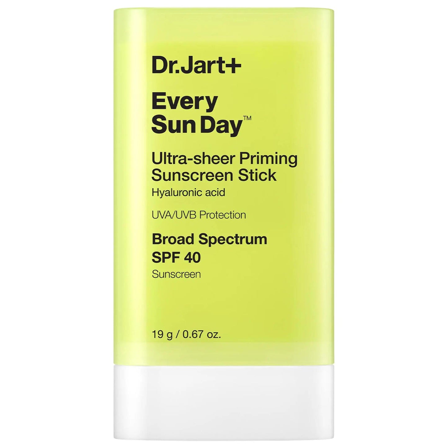 Every Sun Day sunscreen stick by Dr.Jart+ SPF 40 on neon lime-yellow tube on Tampa Home & Garden Store