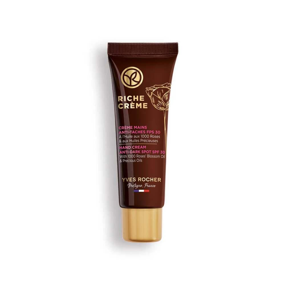 Hand cream tube Yves Rocher Riche Creme SPF 30 anti-aging with rose oil brown tube on Tampa Home & Garden Store