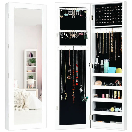 White DirectDeals Door and Wall Mounted Jewelry Armoire with mirror and hooks and shelves on Tampa Home & Garden Store