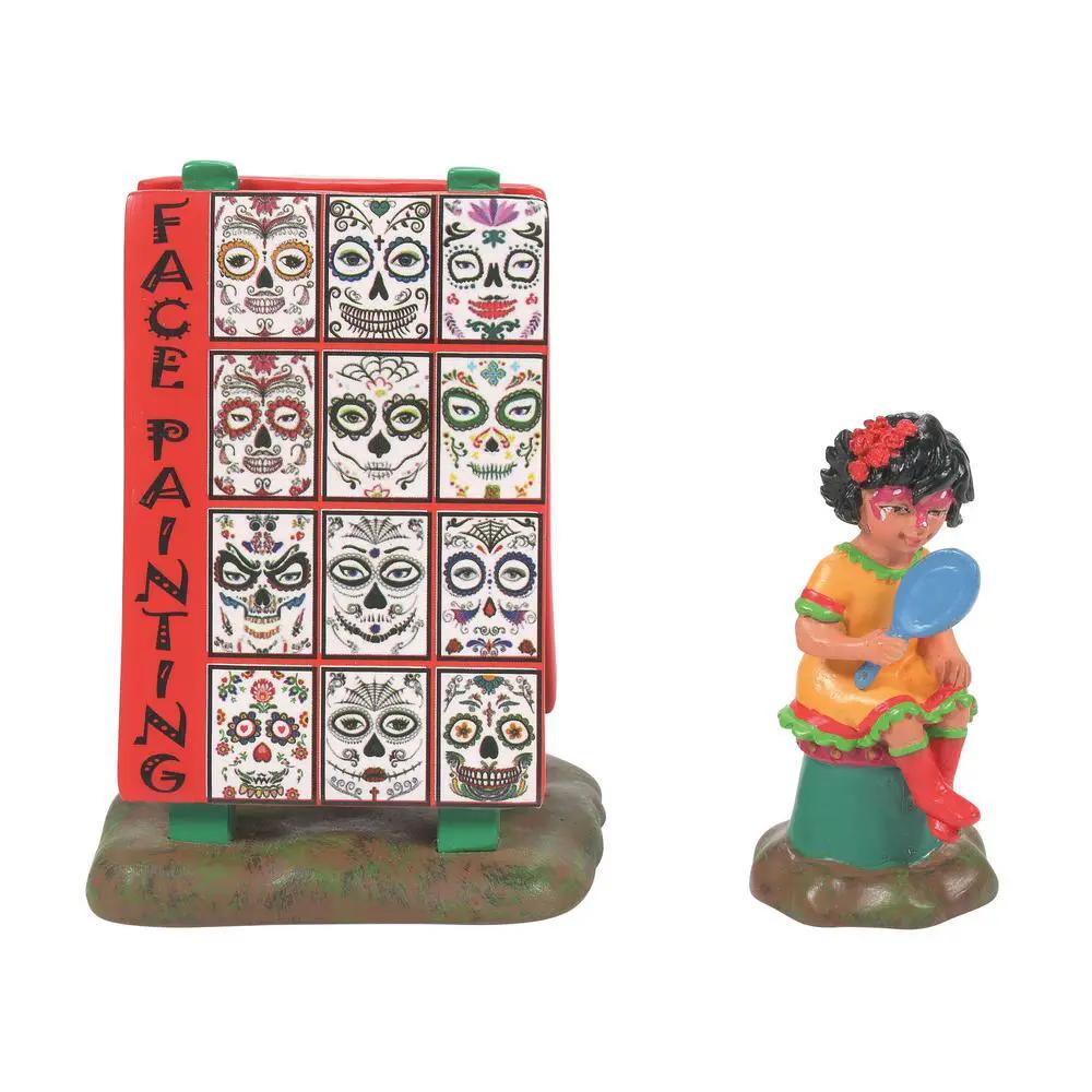Pretty Catrina figurines set of 2: red sugar-skull cabinet and a girl with blue mirror on Tampa Home & Garden Store