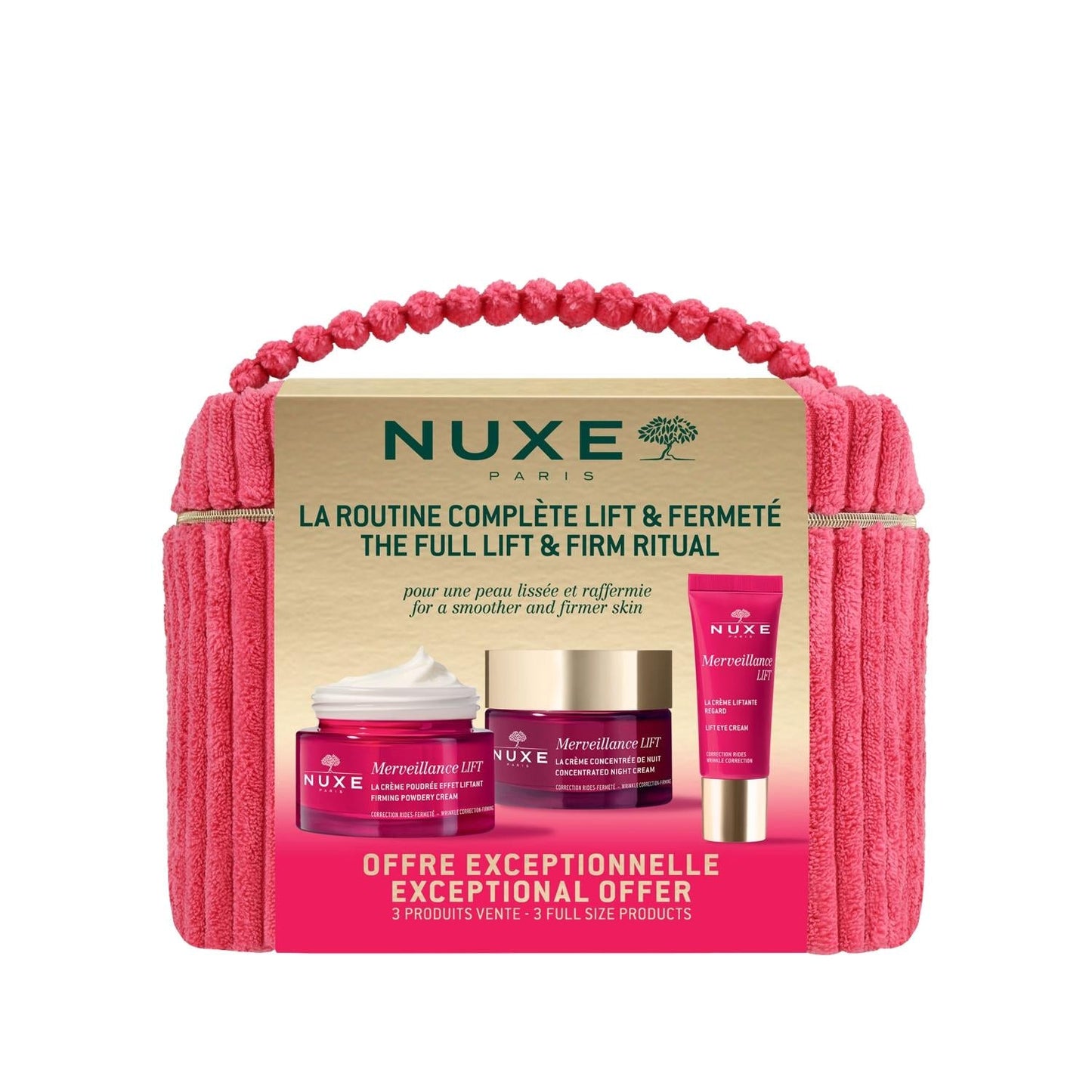 Nuxe Merveillance Lift vanity skincare set in plush case with three jars and a tube Nuxe on Tampa Home & Garden Store