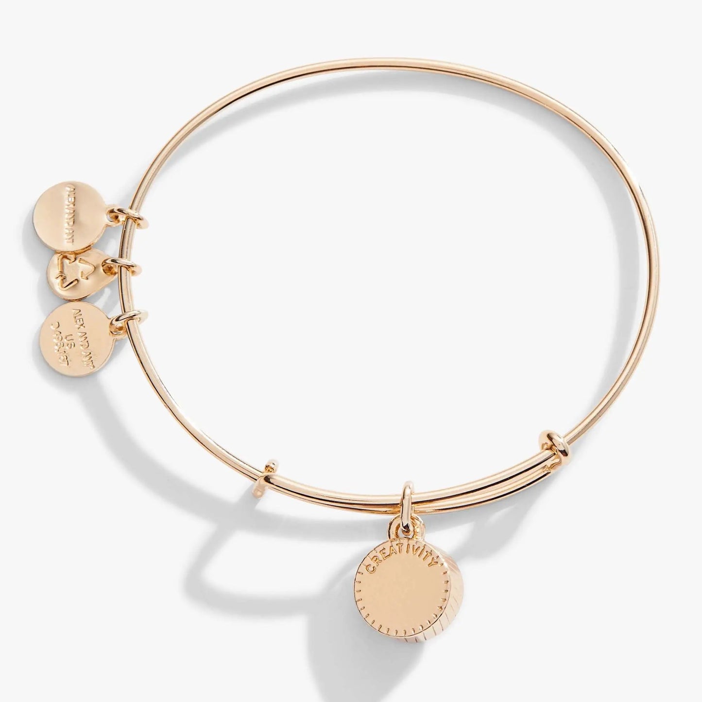January Birthstone Charm Bangle by ALEX AND ANI, scarlet rose-gold with four disk charms on Tampa Home & Garden Store