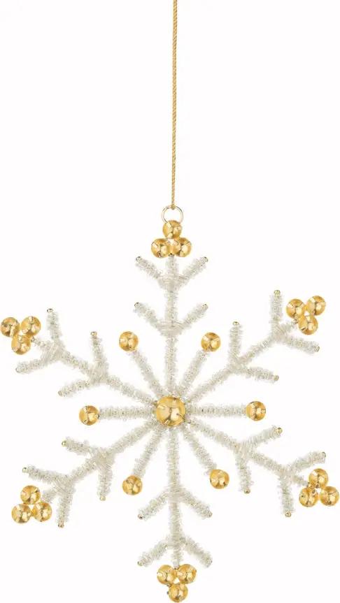 White bead snowflake ornament on silver wire with gold beads by The Country Christmas Loft on Tampa Home & Garden Store