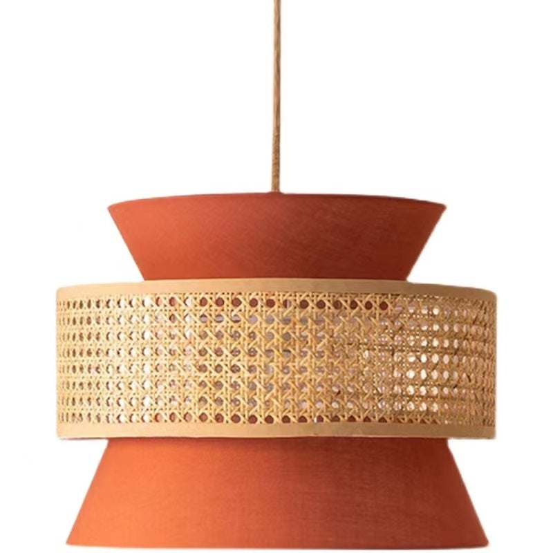 Japanese Style Chandelier with Retro Rattan orange shade, woven lattice band Decorbites on Tampa Home & Garden Store