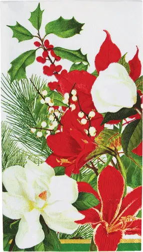 Christmas Garden Guest Towel / Buffet Napkin with red poinsettias and white blooms on Tampa Home & Garden Store