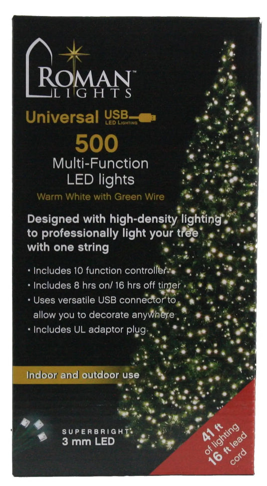 USB powered 500 Superbright LED (41 foot) Green Wire Multifunction Lights with Timer - Warm White - Tampa Home & Garden Store