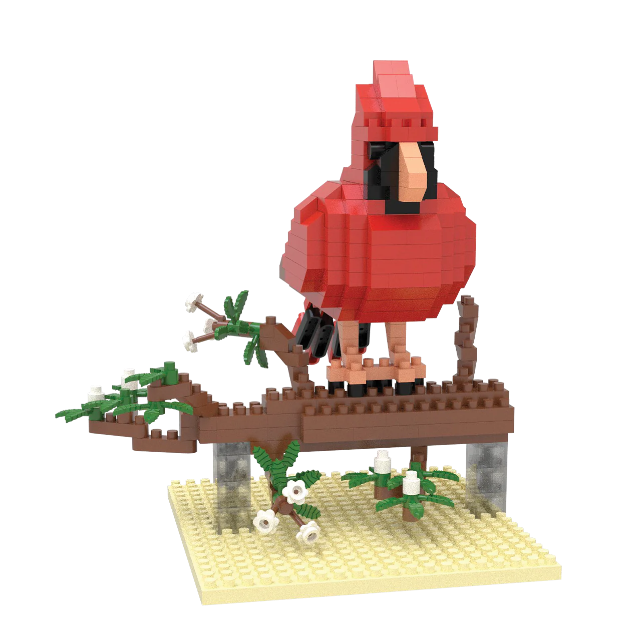 Northern Cardinal building block set red cardinal on brown branch with green leaves on tan base on Tampa Home & Garden Store