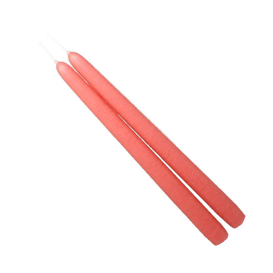 Mole Hollow taper candles coral pink pair slender wax tapers on Tampa Home & Garden Store
