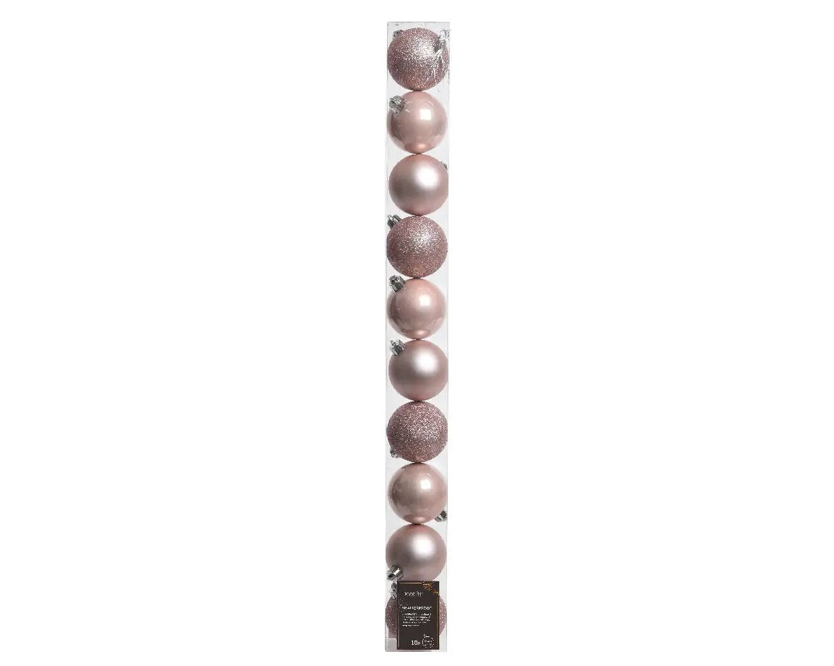 Assorted blush pink shatterproof ornaments, 10-pack with matte finishes on Tampa Home & Garden Store