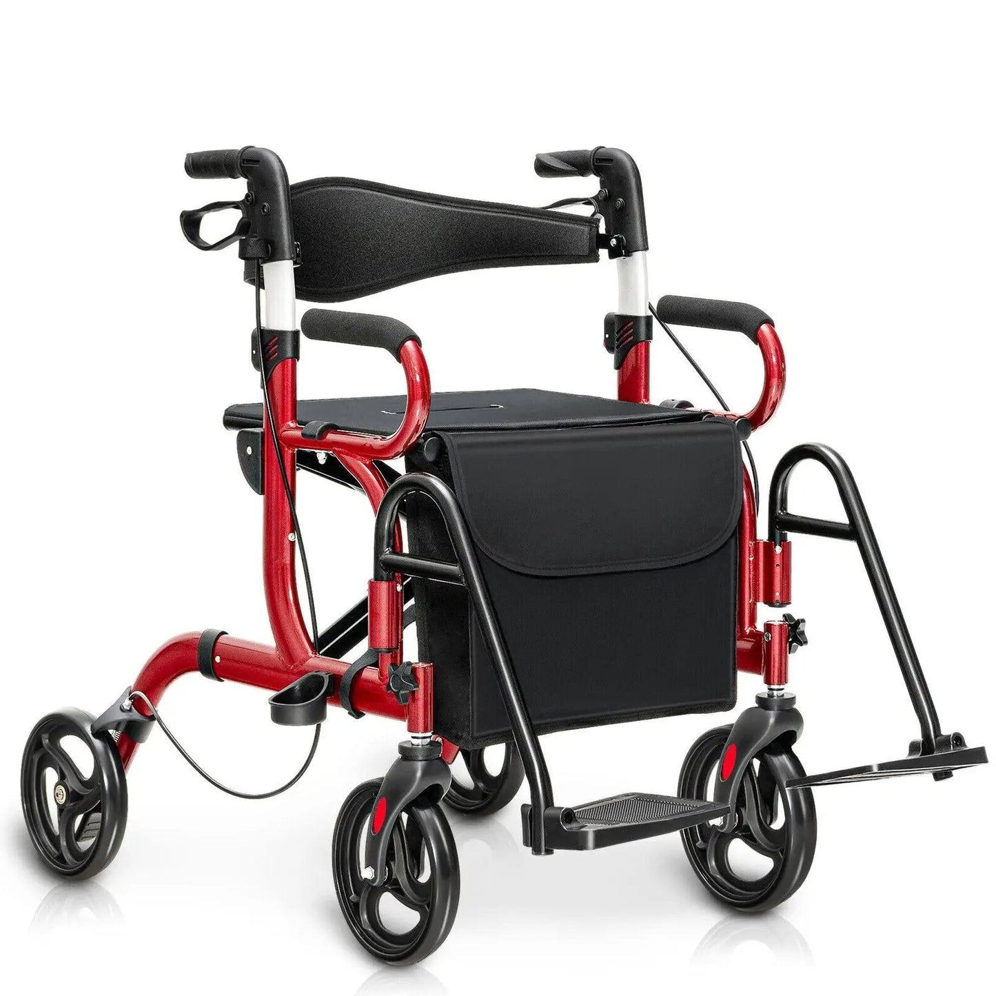 Folding Rollator Walker red frame with 8-inch wheels and seat DirectDeals on Tampa Home & Garden Store