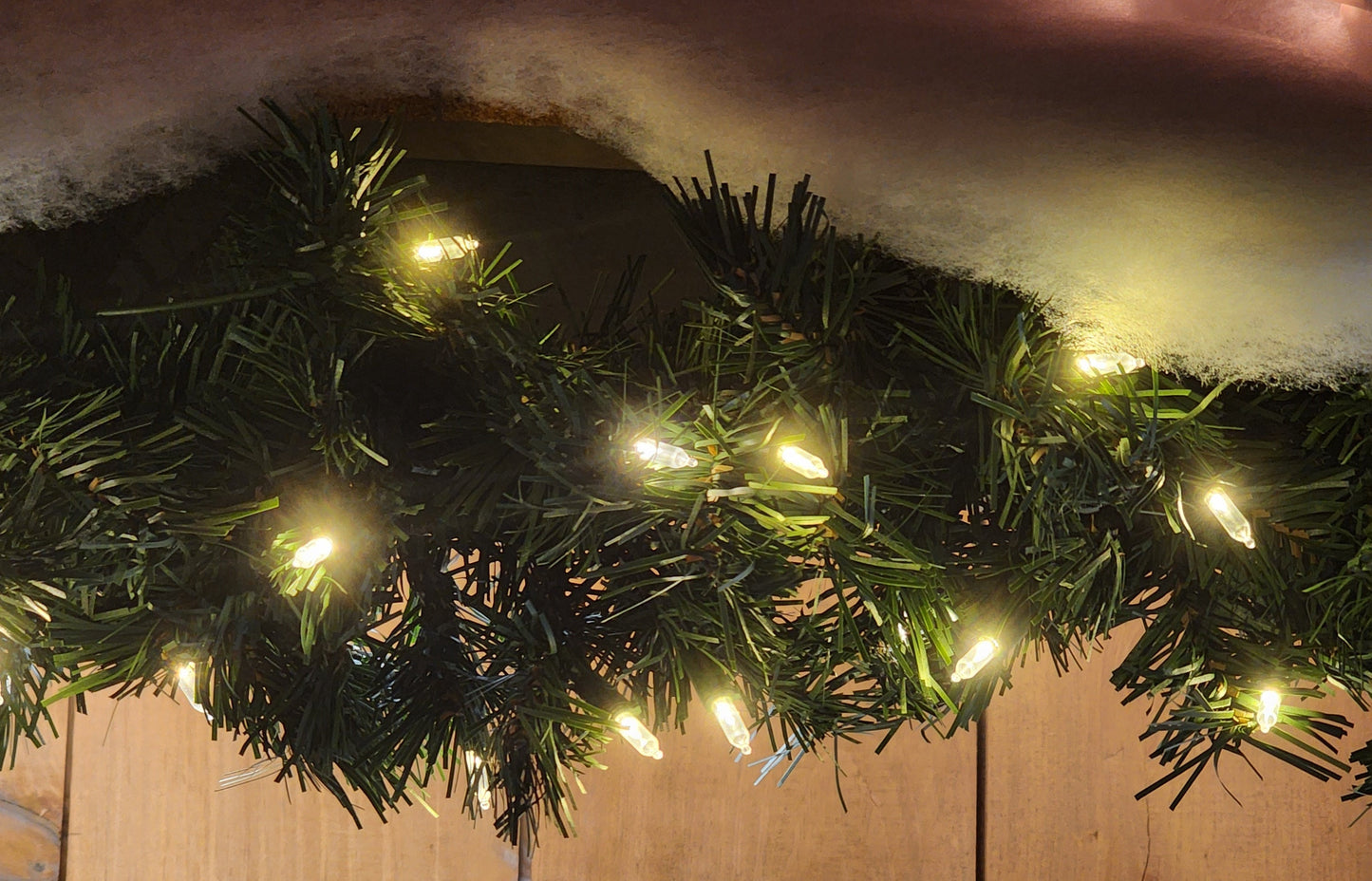 3D Glasses with Smiley Face Lenses for Fun; pine wreath with warm white LED lights on wood on Tampa Home & Garden Store