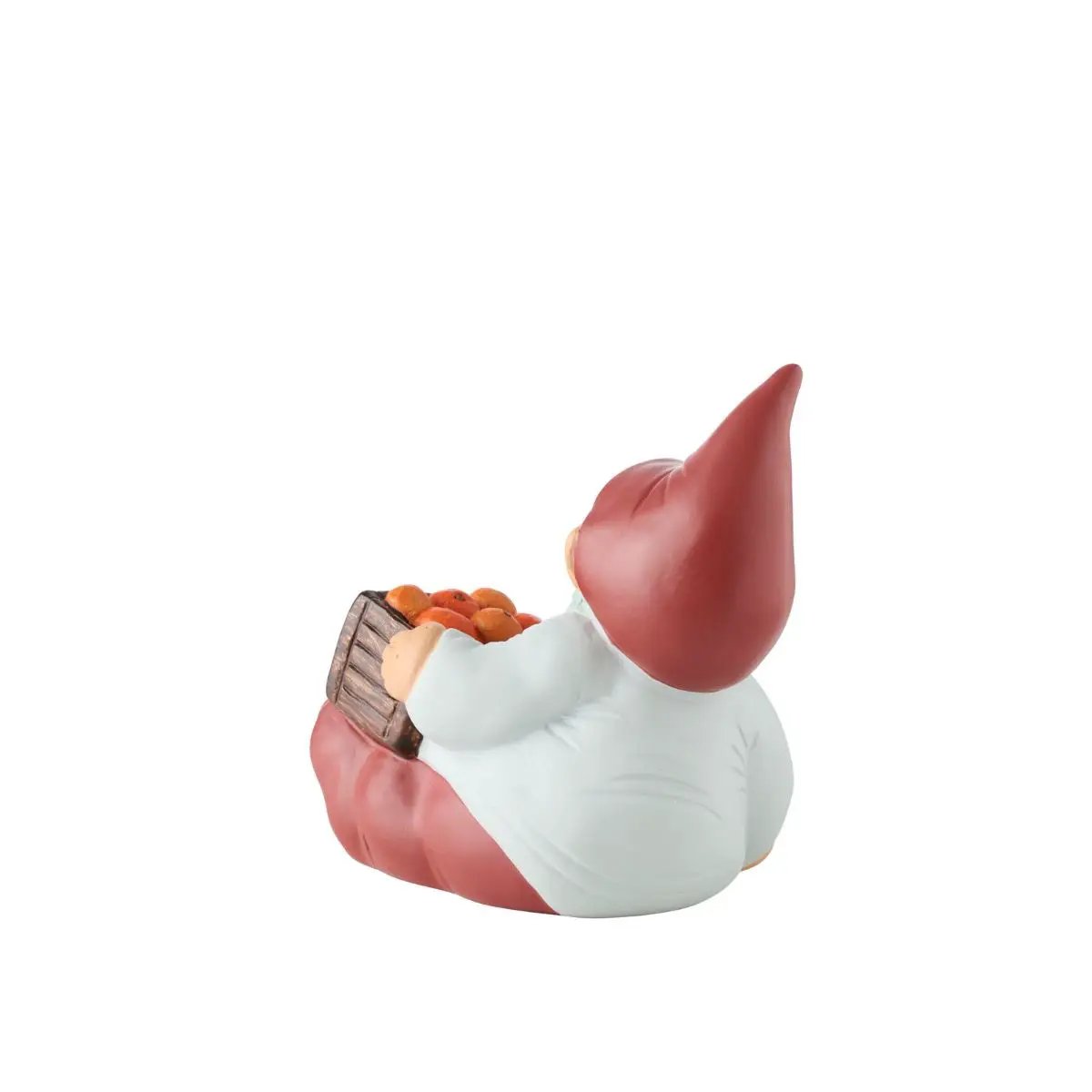 Chris Klarborg elf figurine carrying a wooden crate of oranges on Tampa Home & Garden Store
