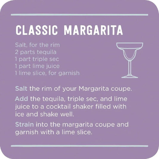 Life of the Party Cocktail Coasters Volume 2 purple recipe-themed coaster with Classic Margarita text and margarita glass on Tampa Home & Garden Store