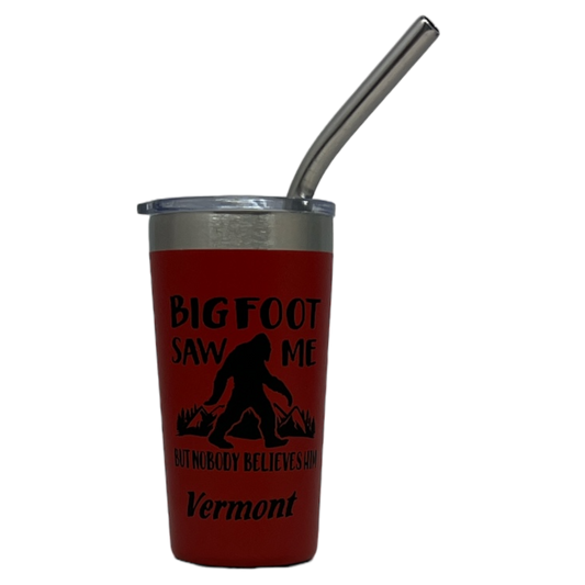 Vermont Bigfoot red 2oz stainless steel shot glass with clear lid on Tampa Home & Garden Store