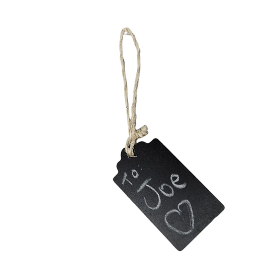 Chalkboard Gift Tag, black chalkboard, white handwriting, attached to jute twine (3 pc set) on Tampa Home & Garden Store