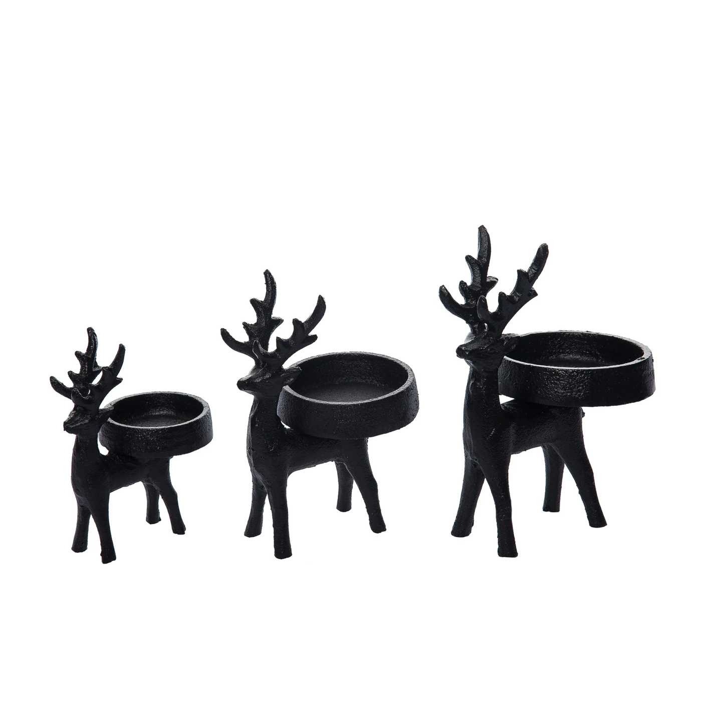 Juego de 3 candelabros de reno de hierro negro mate