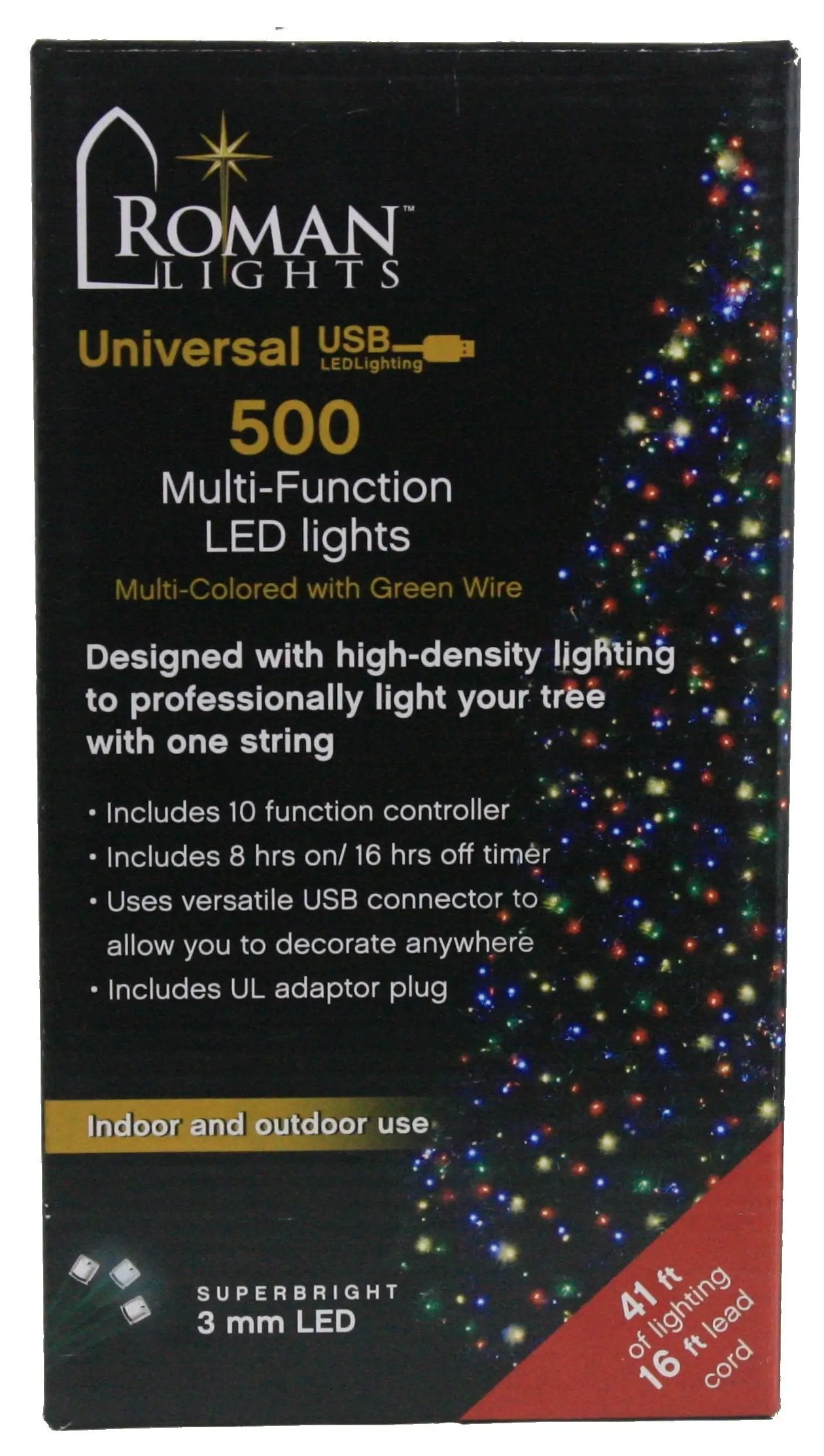USB powered 500 Superbright LED (41 foot) Green Wire Multifunction Lights with Timer - Multicolor - Tampa Home & Garden Store
