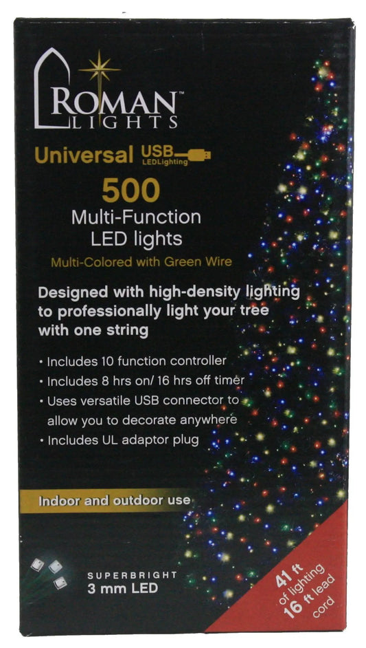 USB powered 500 Superbright LED (41 foot) Green Wire Multifunction Lights with Timer - Multicolor - Tampa Home & Garden Store