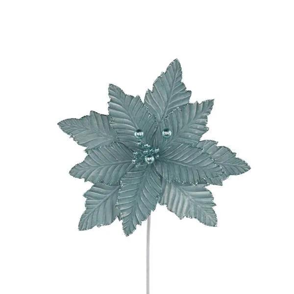 Ice Blue Velvet Poinsettia Pick, 12 inch bloom artificial floral stem on Tampa Home & Garden Store
