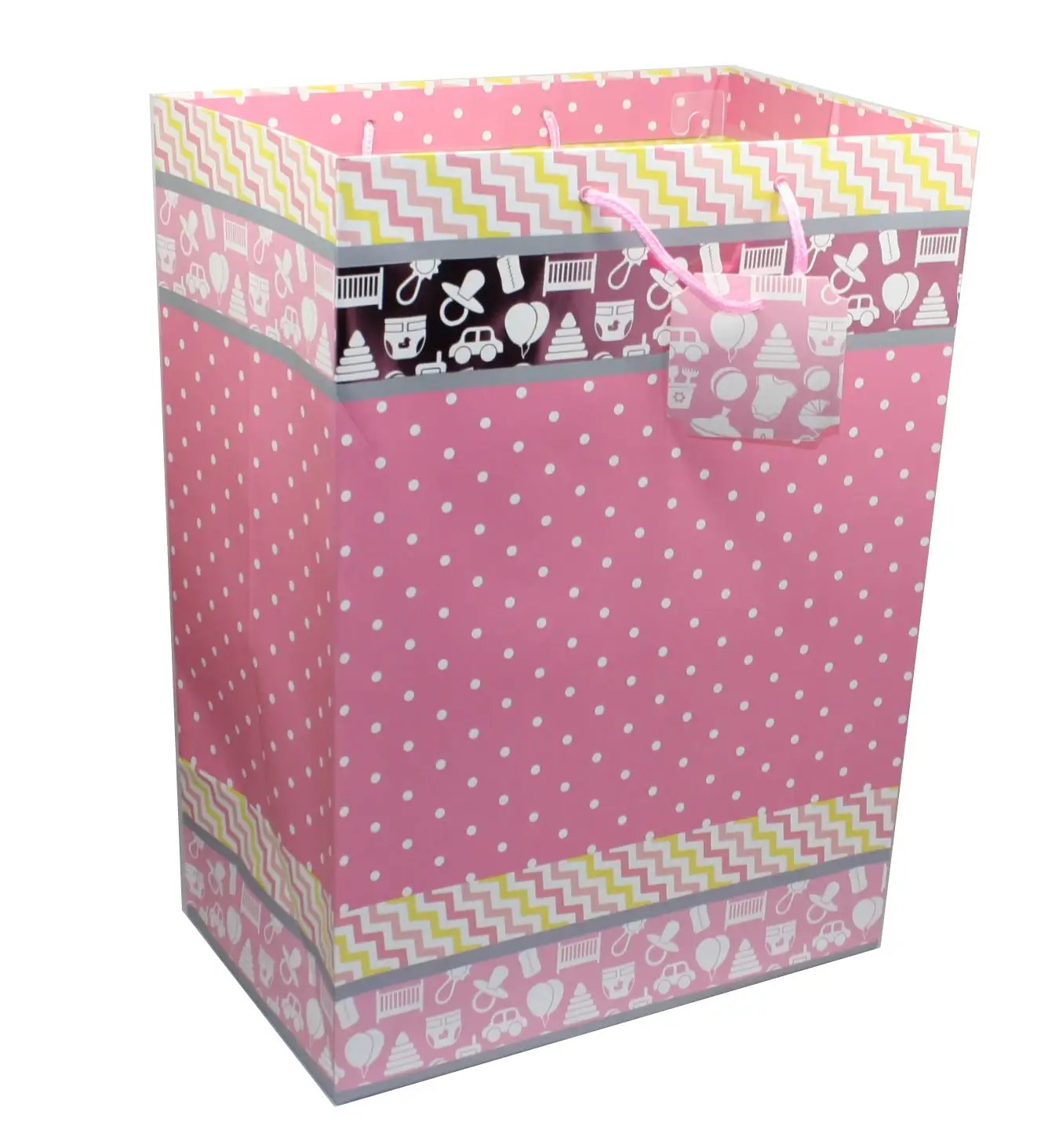 Mega Jumbo Baby Girl Gift Bag Heavy Weight Lined pink gift bag with pink handles and baby icons band on Tampa Home & Garden Store