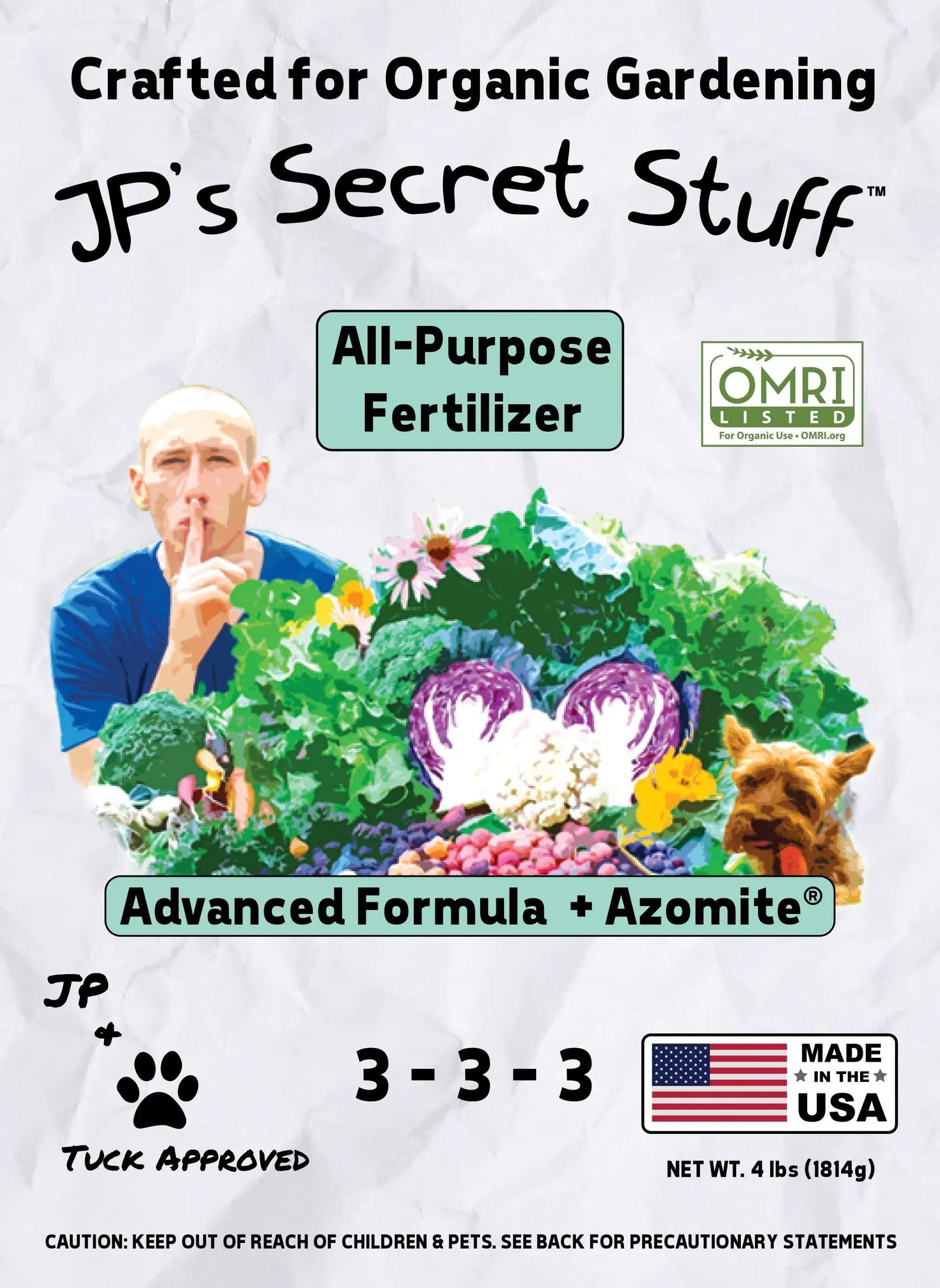 JP's Secret Stuff Organic All-Purpose 3-3-3 granules by Team Grow, OMRI listed on Tampa Home & Garden Store