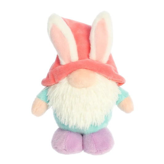 Gnomlinis Bunny Gnome plush with coral hat, pastel mint and pink fur on Tampa Home & Garden Store