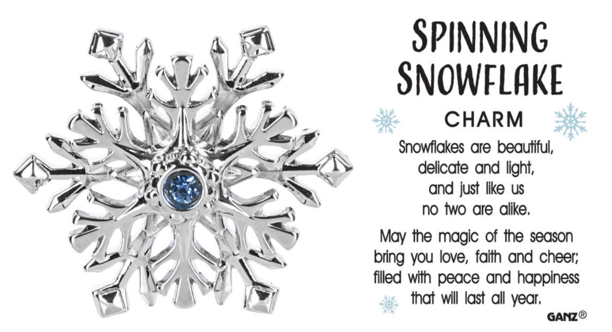 Spinning Snowflake Pocket Charm with Blue Gem, silver-tone pendant Country Christmas Loft on Tampa Home & Garden Store