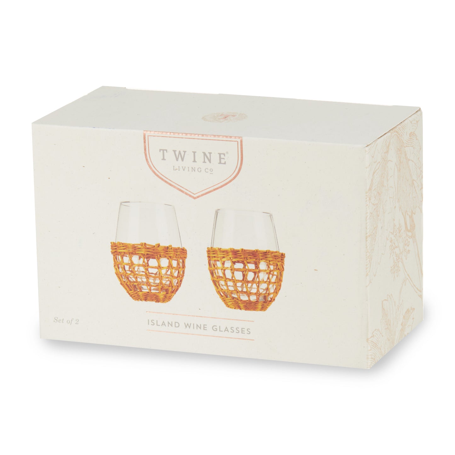 Set of Two Coastal and Stemless Wine Glasses
