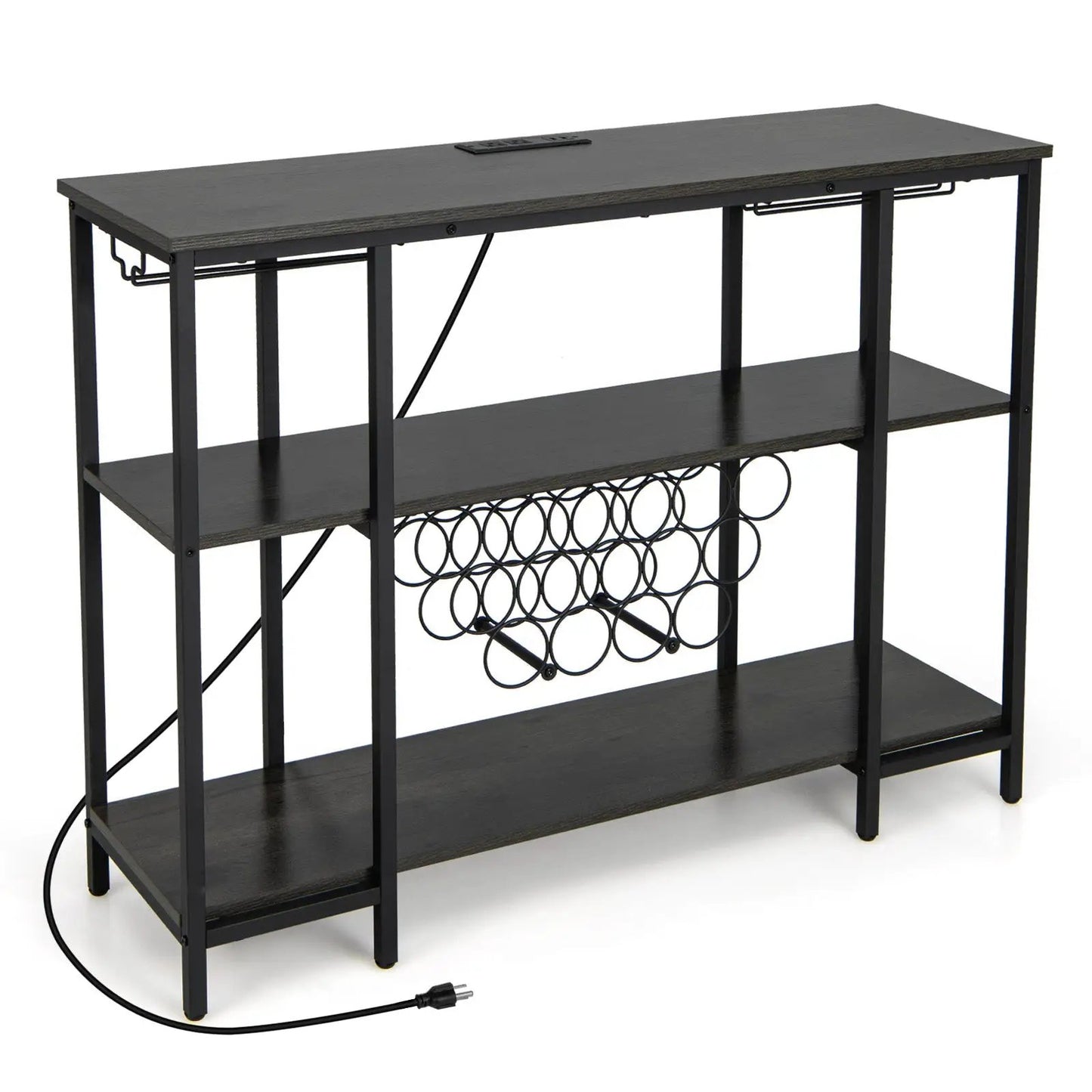 Industrial Wine Rack Wine Bar Cabinet with Storage Shelves-Brown - Tampa Home & Garden Store