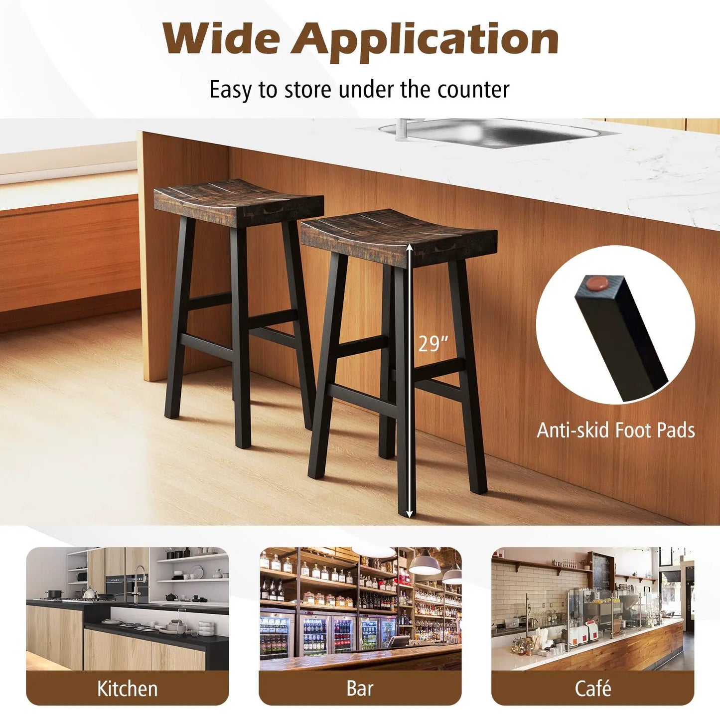 Pair of 24-inch solid wood saddle-seat bar stools with curved seats and black legs DirectDeals on Tampa Home & Garden Store