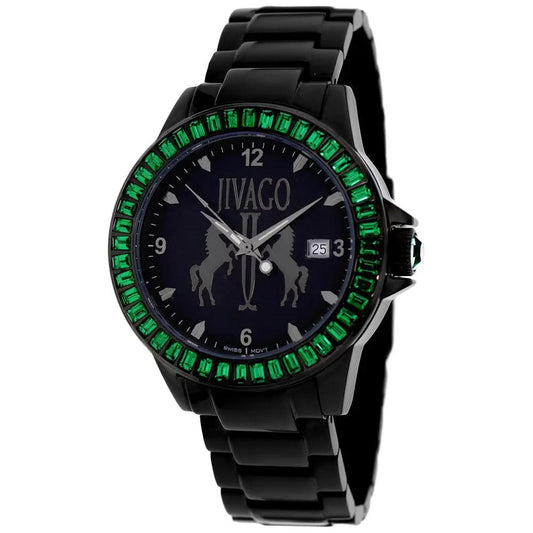 Jivago Folie women's stainless steel watch with emerald green bezel and black bracelet on Tampa Home & Garden Store