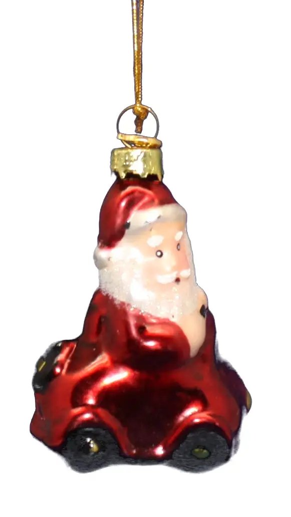 Glass Santa in a red car ornament, 3 inch, The Country Christmas Loft on Tampa Home & Garden Store
