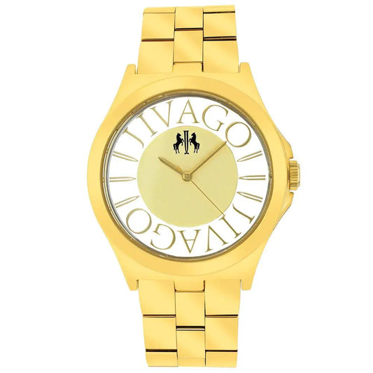 Jivago women's gold-tone stainless steel watch with linked bracelet and branding on Tampa Home & Garden Store