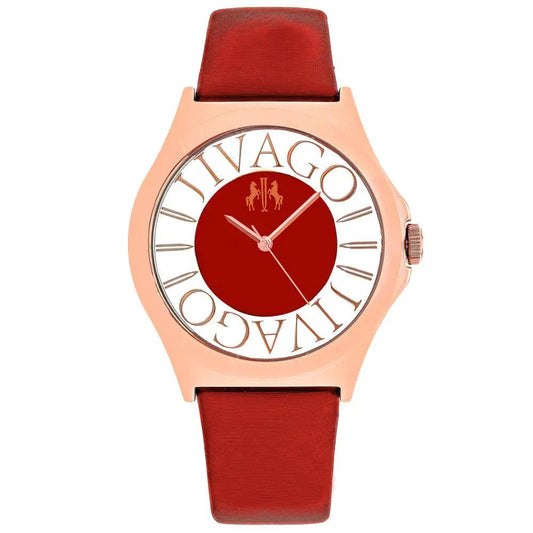 Jivago women's watch pink dial quartz, rose-gold case, red strap on Tampa Home & Garden Store