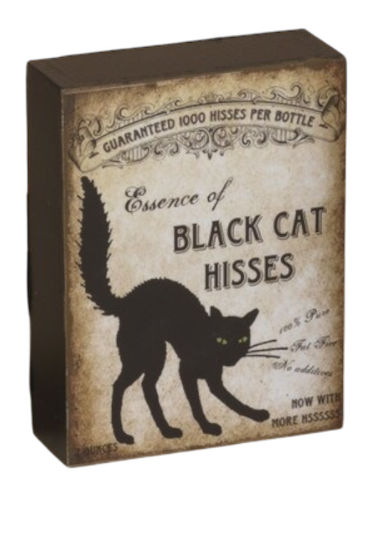 Bewitching Potion Block Halloween ornament with black cat silhouette Hisses label on Tampa Home & Garden Store
