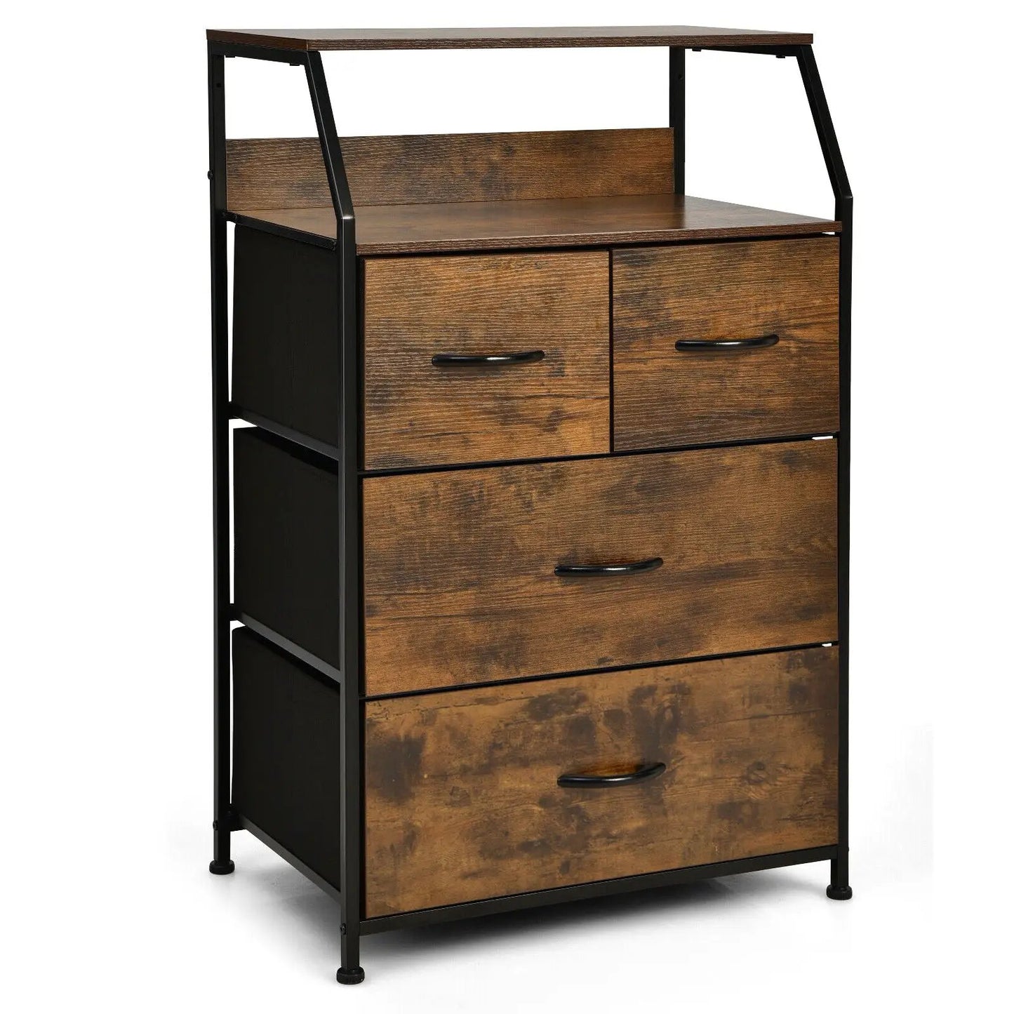 DirectDeals freestanding cabinet dresser with wooden top and black metal frame with drawers on Tampa Home & Garden Store
