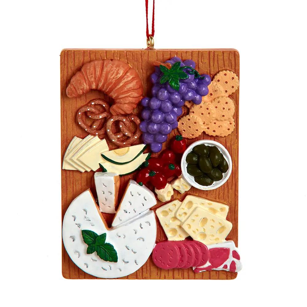 Gourmet Charcuterie Board Ornament in resin with cheese grapes crackers on a wooden board on Tampa Home & Garden Store