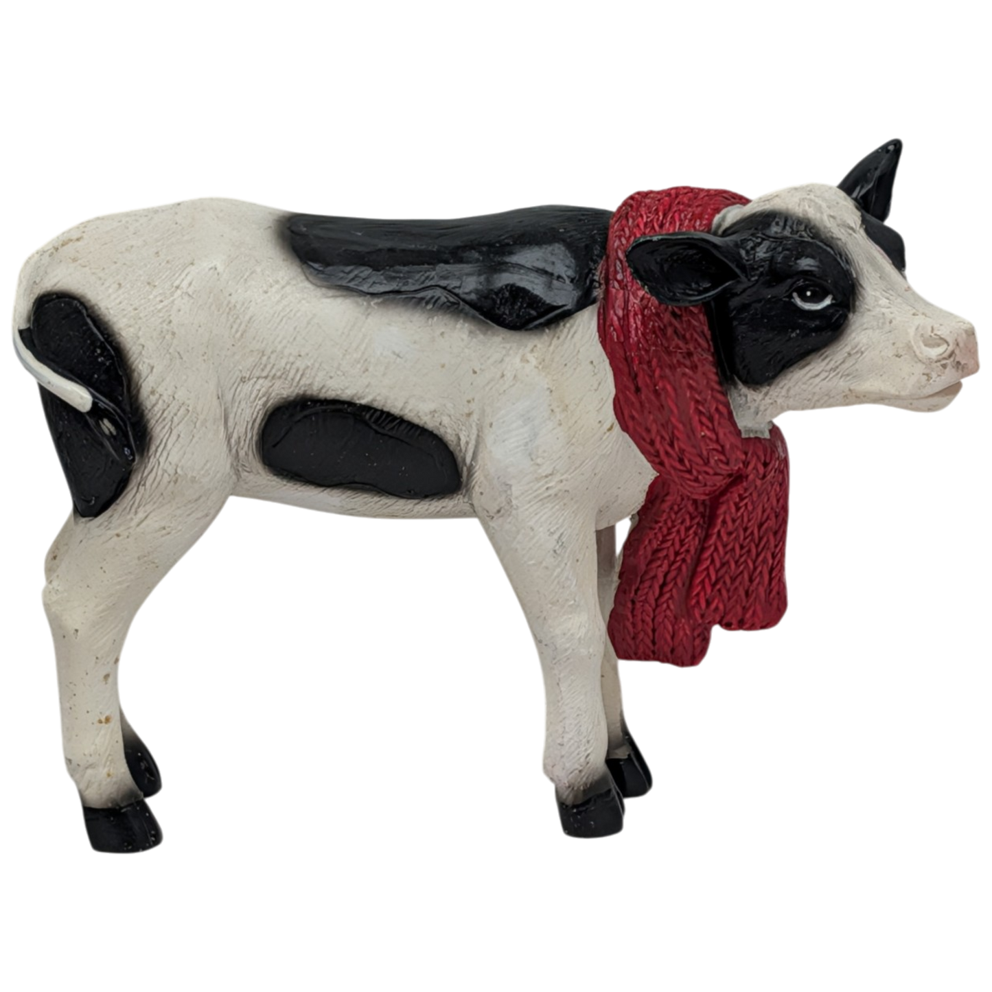 Country Cow Figurine with red rope halter, white with black patches Country Christmas Loft on Tampa Home & Garden Store