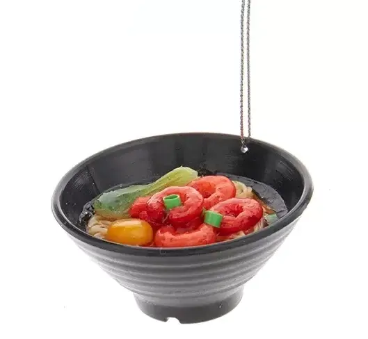 Dinner Bowl Ornament Noodles and Shrimp black ceramic bowl with colorful noodles on Tampa Home & Garden Store