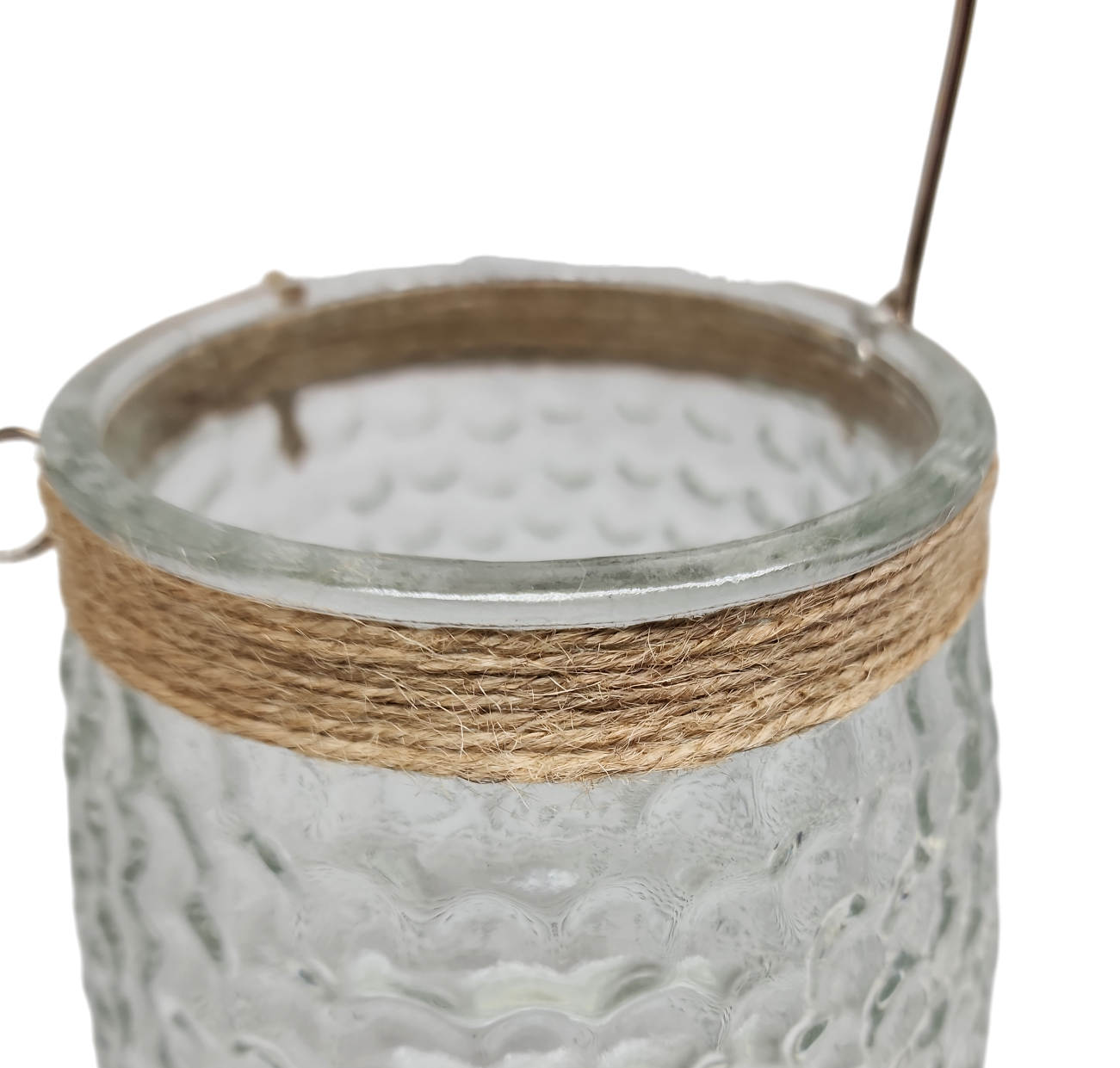 Pebbled glass candle holder with jute rope wrap, 8 inch on Tampa Home & Garden Store